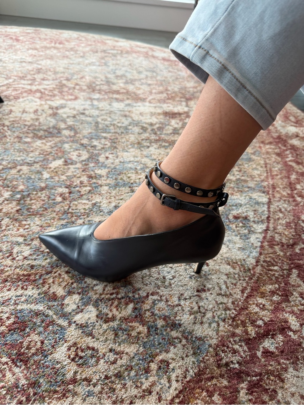 Jimmy Choo Navy Pointed Leather Ankle-Strap Pumps